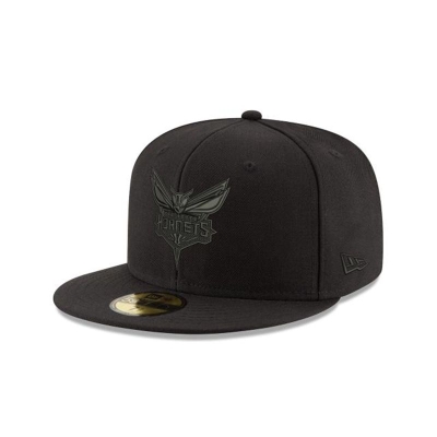 Black Charlotte Hornets Hat - New Era NBA Black On Black 59FIFTY Fitted Caps USA8652904
